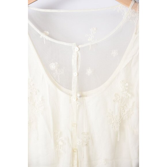 Vintage J. Jill Ivory Sheer Shirt with Tank 3/4 Sleeve Flower Embroidery Size S - Picture 3 of 13